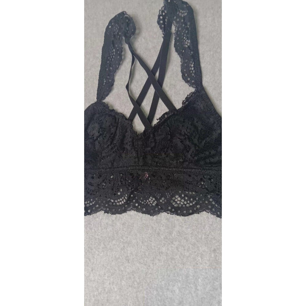 Rue 21 True Lace Racerback Cropped Bralette XS Black Coquette Festival Boho Goth - Picture 5 of 9
